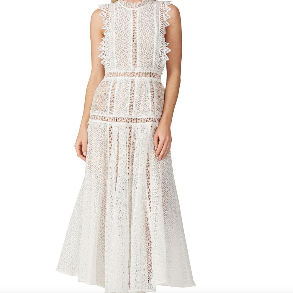 Self-Portrait White Lace Panel Midi Dress size 6